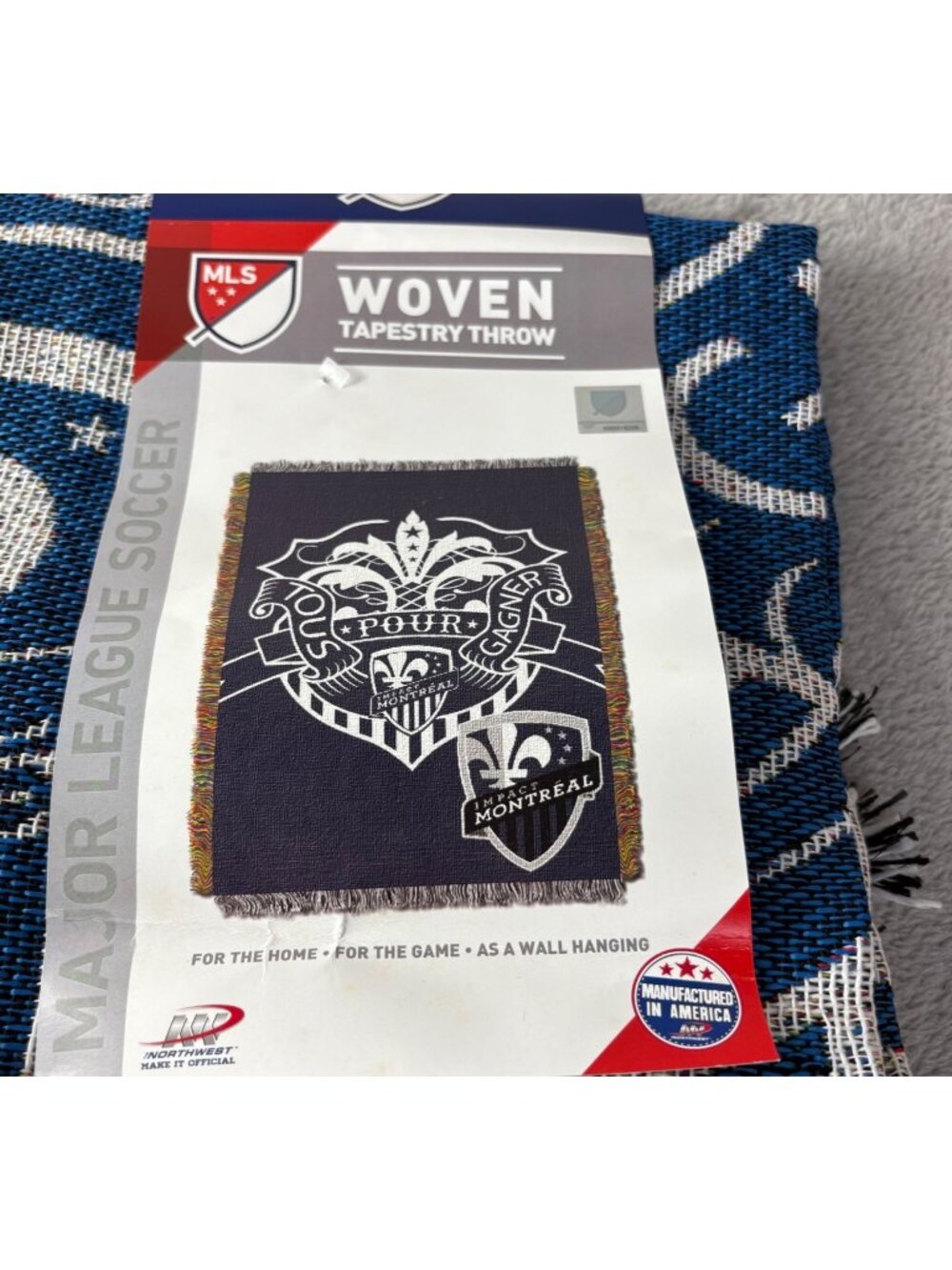 Norwest MLS Impact Montreal Woven Tapestry Throw New Blue White Tassels 46x60 in